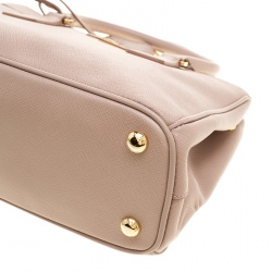 Pre Owned Prada Beige Saffiano Lux Leather Mini Double Zip Tote