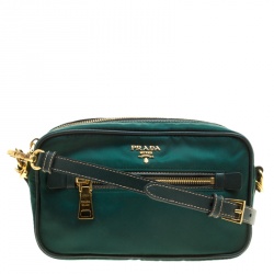 Pre Owned Prada Green Tessuto Saffiano Camera Shoulder Bag