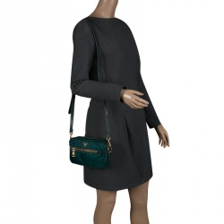 Pre Owned Prada Green Tessuto Saffiano Camera Shoulder Bag