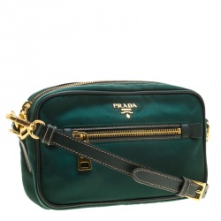 Pre Owned Prada Green Tessuto Saffiano Camera Shoulder Bag