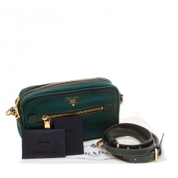 Pre Owned Prada Green Tessuto Saffiano Camera Shoulder Bag