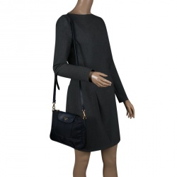 Pre Owned Prada Dark Blue Tessuto Saffiano Crossbody Bag