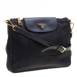 Pre Owned Prada Dark Blue Tessuto Saffiano Crossbody Bag