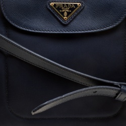 Pre Owned Prada Dark Blue Tessuto Saffiano Crossbody Bag