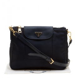 Pre Owned Prada Dark Blue Tessuto Saffiano Crossbody Bag