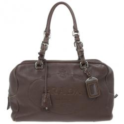 Pre Owned Prada Maroon Deerskin Logo Top Handle Bag