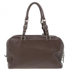 Pre Owned Prada Maroon Deerskin Logo Top Handle Bag