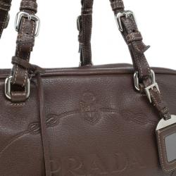 Pre Owned Prada Maroon Deerskin Logo Top Handle Bag