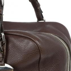 Pre Owned Prada Maroon Deerskin Logo Top Handle Bag