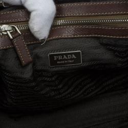 Pre Owned Prada Maroon Deerskin Logo Top Handle Bag