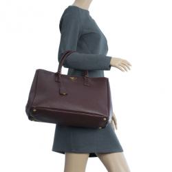 Pre Owned Prada Burgundy Saffiano Lux Tote