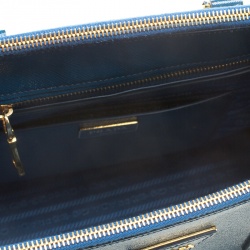 Pre Owned Prada Ocean Blue Saffiano Patent Leather Medium Front Pocket Double Zip Lux Tote 