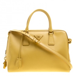 Pre Owned Prada Yellow Saffiano Leather Bauletto Satchel