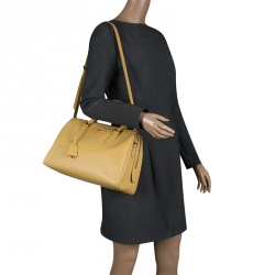 Pre Owned Prada Yellow Saffiano Leather Bauletto Satchel