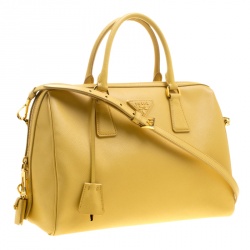 Pre Owned Prada Yellow Saffiano Leather Bauletto Satchel