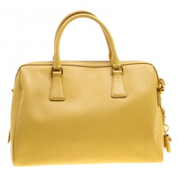 Pre Owned Prada Yellow Saffiano Leather Bauletto Satchel