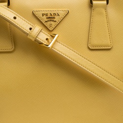 Pre Owned Prada Yellow Saffiano Leather Bauletto Satchel