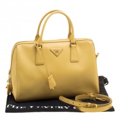 Pre Owned Prada Yellow Saffiano Leather Bauletto Satchel
