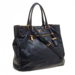 Pre Owned Prada Black Soft Calfskin Leather Shopping Tote