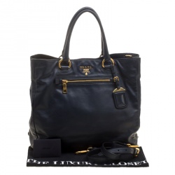 Pre Owned Prada Black Soft Calfskin Leather Shopping Tote