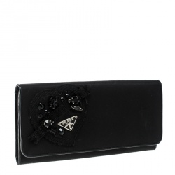 Pre Owned Prada Black Nylon Embellished Continental Wallet