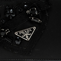 Pre Owned Prada Black Nylon Embellished Continental Wallet