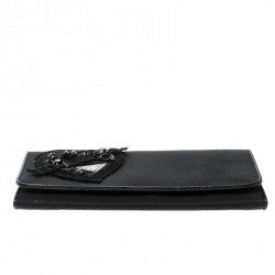 Pre Owned Prada Black Nylon Embellished Continental Wallet