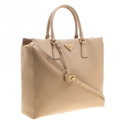 Pre Owned Prada Beige Saffiano Leather North/south Tote