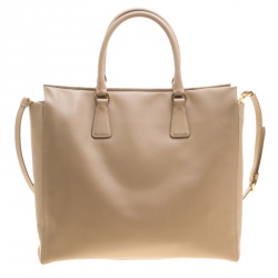 Pre Owned Prada Beige Saffiano Leather North/south Tote