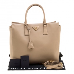 Pre Owned Prada Beige Saffiano Leather North/south Tote