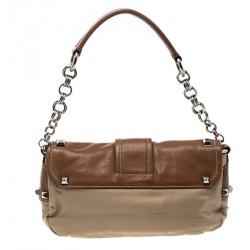 Pre Owned Prada Beige/Tan Nylon and Leather Shoulder Bag