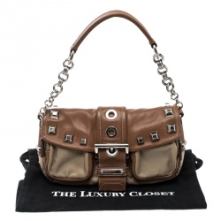 Pre Owned Prada Beige/Tan Nylon and Leather Shoulder Bag