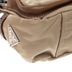Pre Owned Prada Beige/Tan Nylon and Leather Shoulder Bag