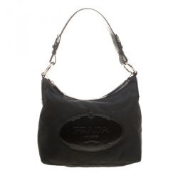 Pre Owned Prada Black Nylon And Leather Hobo