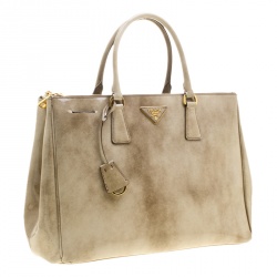 Pre Owned Prada Beige Patent Leather Large Double Zip Tote