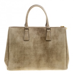 Pre Owned Prada Beige Patent Leather Large Double Zip Tote