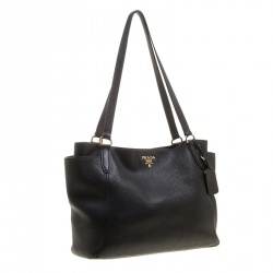 Pre Owned Prada Black Vitello Daino Leather Shopper Tote