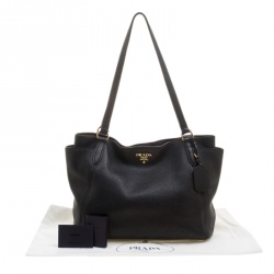 Pre Owned Prada Black Vitello Daino Leather Shopper Tote