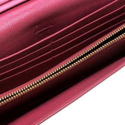 Pre Owned Prada Dark Pink Saffiano Leather Detail Organizer Wallet
