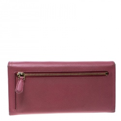 Pre Owned Prada Dark Pink Saffiano Leather Detail Organizer Wallet