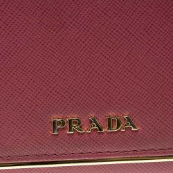 Pre Owned Prada Dark Pink Saffiano Leather Detail Organizer Wallet