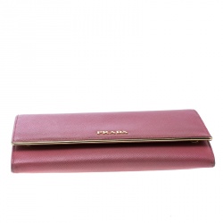 Pre Owned Prada Dark Pink Saffiano Leather Detail Organizer Wallet