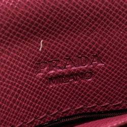 Pre Owned Prada Dark Pink Saffiano Leather Detail Organizer Wallet