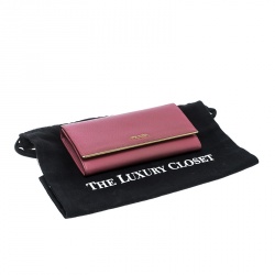Pre Owned Prada Dark Pink Saffiano Leather Detail Organizer Wallet