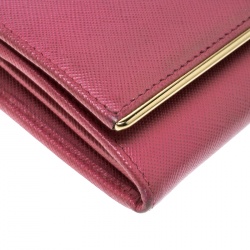 Pre Owned Prada Dark Pink Saffiano Leather Detail Organizer Wallet