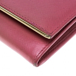 Pre Owned Prada Dark Pink Saffiano Leather Detail Organizer Wallet