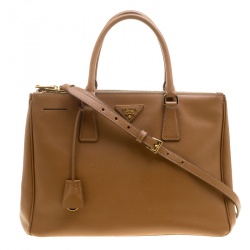 Pre Owned Prada Brown Saffiano Lux Leather Medium Double Zip Tote