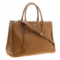 Pre Owned Prada Brown Saffiano Lux Leather Medium Double Zip Tote