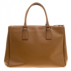 Pre Owned Prada Brown Saffiano Lux Leather Medium Double Zip Tote