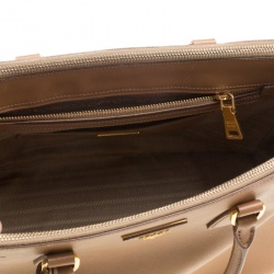 Pre Owned Prada Brown Saffiano Lux Leather Medium Double Zip Tote